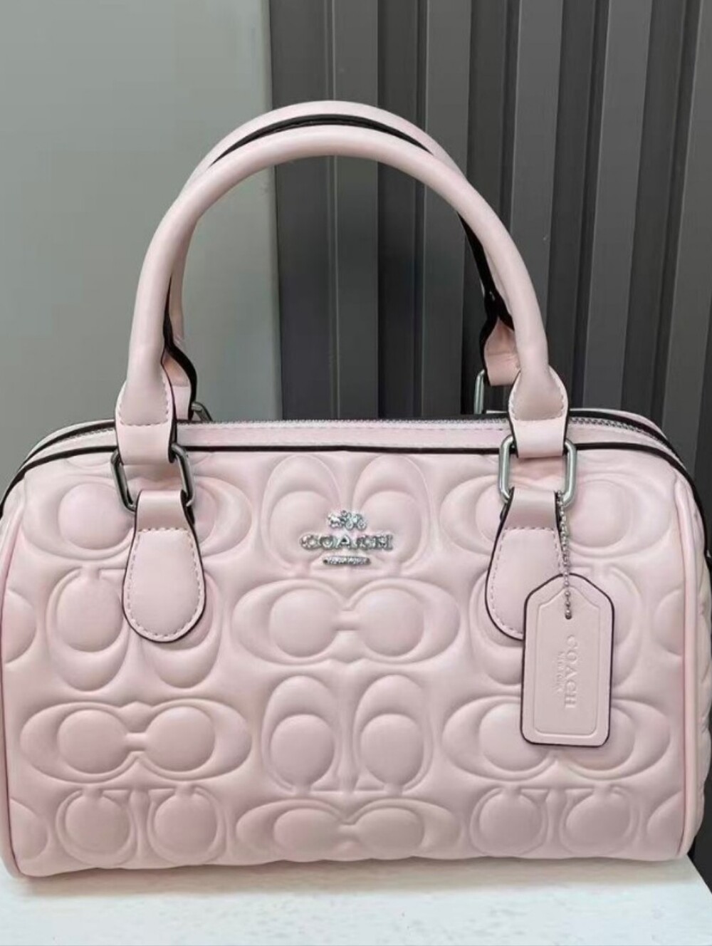 Coach Light Pink Quilted Signature Dome Satchel